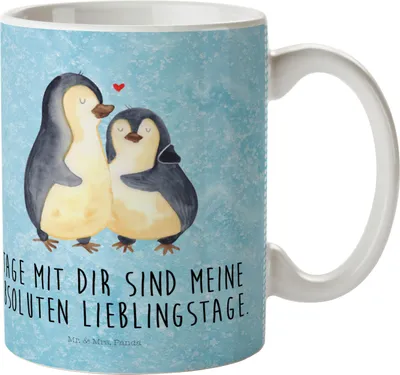 Produktbild von Mr. & Mrs. Panda Trinklernbecher Pinguin umarmen - Eisblau - Geschenk, Liebe, Kindertasse, Kinderbecher, Hochzeit, Hochzeitstag, Plastikbecher, Hochzeitsgeschenk, Pott