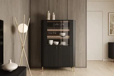 Zdjęcie produktu dla Witryna Vesper Do Salonu Czarna Na Złotych Nogach Nowoczesny Design