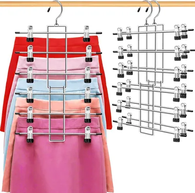 Produktbild von Hosenbügel 3er-Pack, Faltbare Edelstahl-Kleiderbügel Mit Verstellbaren Clips, Für Röcke Und Shorts Im Kleiderschrank Oder Studentenwohnheim