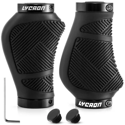 Immagine prodotto di Manopole per bicicletta antiscivolo, ergonomiche, per mountain bike, in alluminio, sistema di blocco doppio, diametro 20-22 mm, colore nero