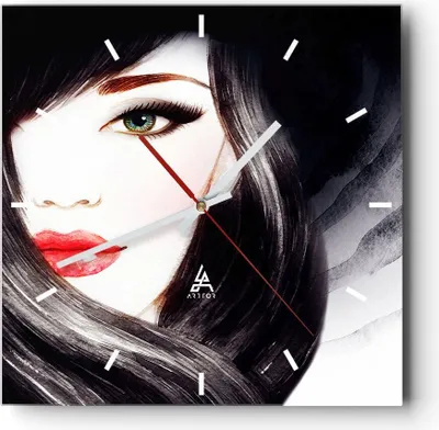 Produktbild von Wanduhr - Quadrat - Glasuhr - Frau Gesicht - 40x40cm - Schleichendes Uhrwerk - Lautlos - zum Aufhängen bereit - Dekoration Modern - Wanddekoration aus Glas - C3AC40x40-3779
