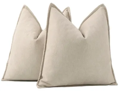 Produktbild von Set mit 2 schlichten Chenille-Kissenbezügen, weicher Dekokissenbezug, beige, 55 x 55 cm (quadratisch)