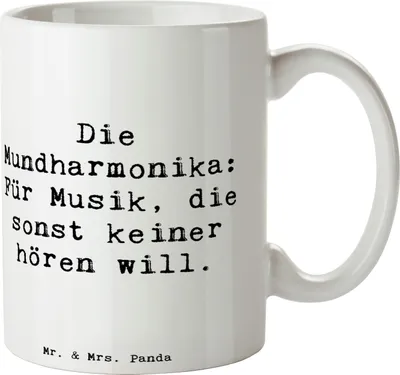 Produktbild von Mr. & Mrs. Panda Tasse Spruch Musik Mundharmonika - Weiß - Geschenk, Lernen, Musikinstrument, Instrument, Kaffeebecher, Becher, Pott, schöne, Kaffeetasse, Trinkbecher