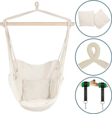 Produktbild von ib style® Kalea Hängesessel | Hängestuhl | mit 2 Kissen und Zubehör | bis 150 kg belastbar | Weiß