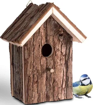 Image de Mangeoire en bois pour oiseaux sauvages - 1 pièce - Matériau naturel - 16 x 19,5 x 11,5 cm