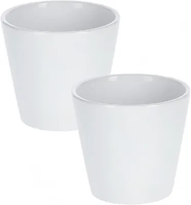 Produktbild von KOTARBAU® 2er Set Keramik Blumentopf Übertopf ⌀ 9 cm Klassisch Weiß Glatt