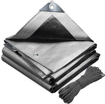Obrázek produktu pro Plachta, 180 g/m², vodotěsná, vhodná pro nákladní vozidla, s oky, ochranná plachta, tkanina pro zahradní nábytek, dřevěné trampolíny, bazény, auta. Odolná proti roztržení, oboustranně potažená, šedá barva