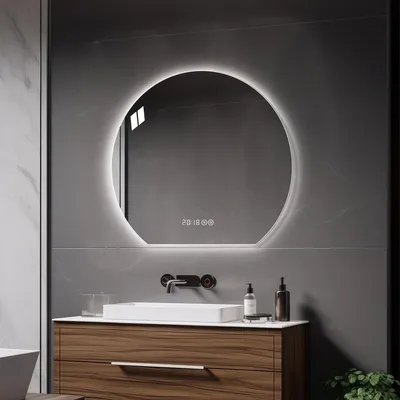 Produktbild von LED Badezimmerspiegel Rund 80cm – Smart Wandspiegel mit Touch, Anti-Beschlag, Dimmbar, 3 Lichtfarben, IP44 & Explosionsgeschütztes HD-Glas