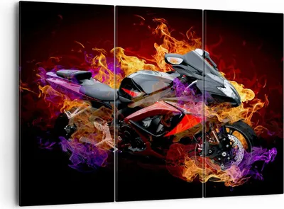 Produktbild von Bild auf Leinwand - Leinwandbild - Motorrad Feuer Abstraktion - 165x110cm - Wand Bild - Wanddeko - Leinwanddruck - Bilder - Kunstdruck - Wanddekoration - Leinwand bilder - Wandkunst - CE165x110-0177