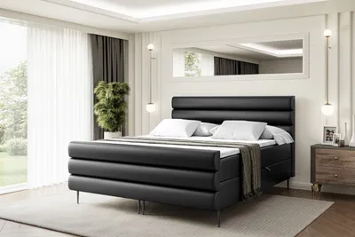 Produktbild von ALTDECOR Boxspringbett mit Schwarz Füßen, Matratze und Lattenrost, Topper, Fußteil, Polsterbett mit Bettkasten, Bett mit Stauraum H4-Matratze - CELESTIA-FC-Z - 200x200 - Schwarz Kunstleder