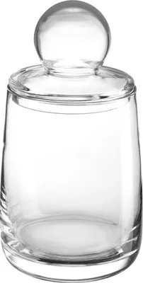 A clear glass jar with a spherical lid.