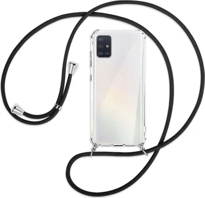 Produktbild von Handykette Backcover-Schutzhülle mit Band (Metall silberfarben) für Samsung Galaxy A51 (A515) - schwarz