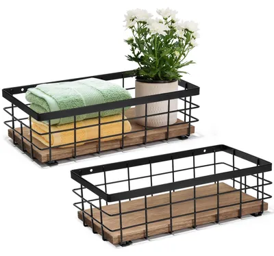 Image de Omgoods - Panier en fil de fer - Petit panier métallique - Organisateur décoratif - Boîte de rangement pour salle de bain - Boîte de rangement pour cuisine - Dimensions : 28,2 cm (L) x 14,7 cm (l) x 8,5 cm (H)