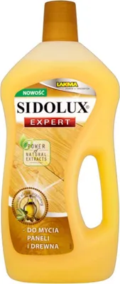 A bottle of cleaning fluid for floors and panels.