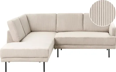 Zdjęcie produktu dla BELIANI Sofa narożna prawostronna sztruks beżowy 4-osobowa narożnik rogówka czarne metalowe nóżki tapicerowana minimalistyczna nowoczesna