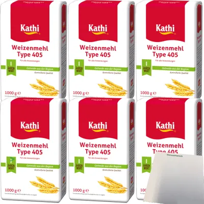 Produktbild von Kathi Weizenmehl Typ 405 mit Getreide aus der Region 6er Pack (6x1kg Packung) + usy Block