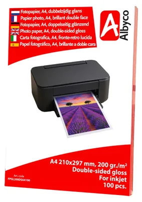 Obrázok produktu pre A4 fotografický papier pre atramentové tlačiarne, lesklý, 200 g/m², balenie 100 kusov