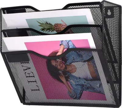 Productafbeelding van Famanu Wandmontage Organizer, zwart - 3 niveaus, metaal, geschikt voor kantoor en thuis