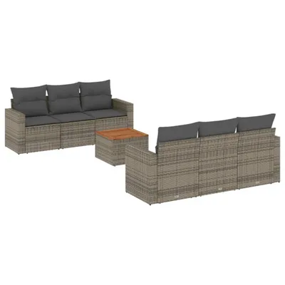 Produktbild von vidaXL 7-tlg. Garten-Sofagarnitur mit Kissen Grau Poly Rattan