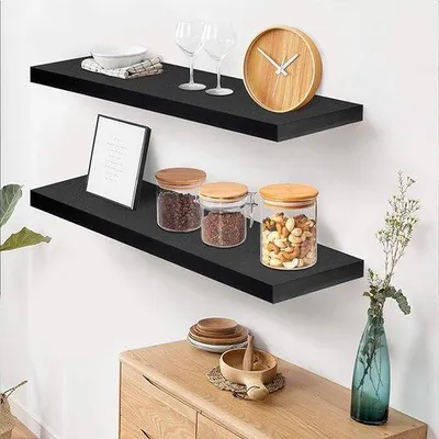 Produktbild von Famanu Wandregal Set - Stabile Präsentationsflächen in Schwarz, 60 x 23,5 x 3,8 cm