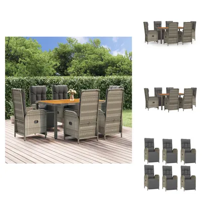 Produktbild von vidaXL 7-tlg. Garten-Essgruppe mit Kissen Grau Poly Rattan - Gartenmöbel-Sets