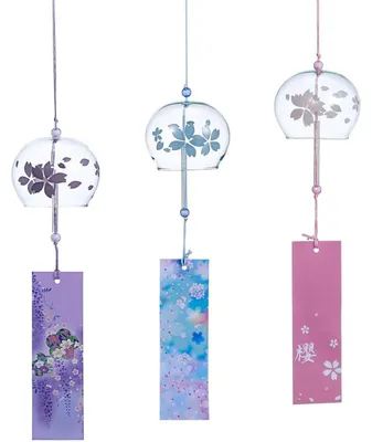 Productafbeelding van Windchimes, glazen ontwerp met kersenbloemmotief, 3 stuks, voor tuin en buiten, met geluid