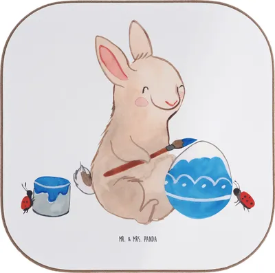 Produktbild von Mr. & Mrs. Panda Untersetzer für Gläser Hase Marienkäfer - Weiß - Geschenk, Tassen, Frühling, Coaster, Ostern, Tassenuntersetzer, gläseruntersetzer, Tischuntersetzer