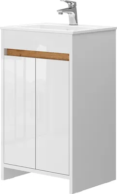 Produktbild von Waschbeckenunterschrank Vicco Lemgo Weiß Hochglanz 2 Teile, mit Waschbecken und 2 Flügeltüren, Model 43367