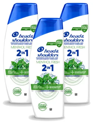 Produktbild von 3 x Head & Shoulders 2-in-1 Menthol Fresh Anti-Schuppen Shampoo 300 ml - Vorteilspackung - 3 Stücke