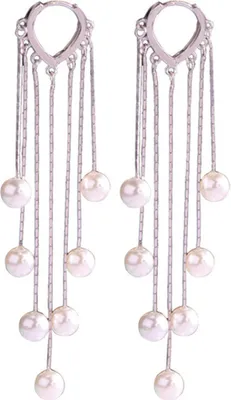Produktbild von 1 Paar Damen-Ohrringe, Kunstperlen, Quasten, Schmuck, böhmische Kunstperlen, baumelnde Ohrringe für Hochzeit-Silber