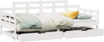 Image de vidaXL Lit de jour avec tiroirs blanc 90x190 cm pin