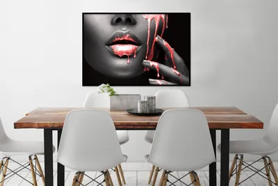 Produktbild von MuchoWow® MuchoWow® Gerahmtes Poster Lippen - Rot - Schwarz 90x60 cm - Poster mit zchwarzem Bilderrahmen - Fotorahmen - Foto-Plakat
