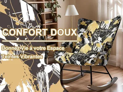 Image de Fauteuil à bascule, structure en métal, socle en bois, graffitis noirs et dorés