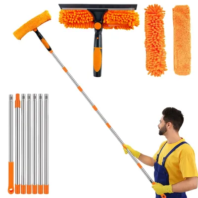 Produktbild von 424cm Fensterwischer Reiniger, 2 in 1 Duschwischer mit Verlängerungsstange, Fensterreinigung Teleskop, 180° Fensterputzer Set für hohe Fenster Decken