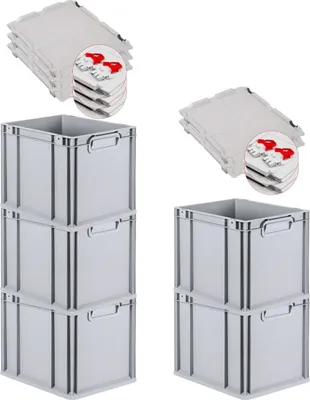 Produktbild von SuperSparSet 5x Eurobox NextGen Economy mit Scharnierdeckel und roten Schiebeschnappverschlüssen | Griffe geschlossen | HxBxT 32x30x40cm | 30 Liter | Eurobehälter, Transportbox, Transportbehälter, Stapelbehälter