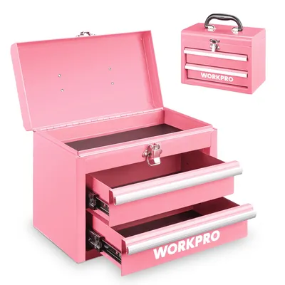 Produktbild von WORKPRO Metall Schubladenbox mit 2 Schubladen & Oberer Stauraum Rosa, 27,5x15x20,8cm Tisch Organizer mit Schubladen & Griff für Büro Umkleidekabine