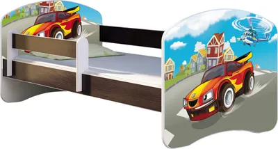 Produktbild von ACMA Jugendbett Kinderbett Junior-Bett Komplett-Set mit Matratze Lattenrost und Rausfallschutz Wenge 03 Racing Car 180x80