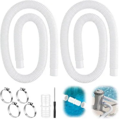 Produktbild von VHV Schwimmbadschlauch 32 mm - 2 x 150 cm - Filterschlauch für Aufstellpools - Mit 4 Schlauchklemmen, Verbindungsteil und Schraubendreher - Für Filterpumpe und Skimmer - Weiß