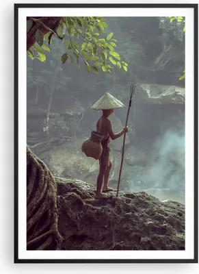Produktbild von Gerahmtes Poster - Schwarzer Rahmen - Asien Junge Wasserfall - 70x100 cm - Wand Bild - Wanddeko - Wandbilder - Wandposter - Bilderrahmen - Bilder - Kunstdruck - Wandbild - P2BPA70x100-4307