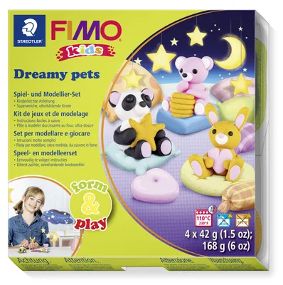 Produktbild von STAEDTLER FIMO kids 8034 ofenhärtende Modelliermasse Set "Dreamy pets" mit 4 Blöcken je 42g