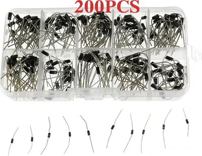 Imagen del producto de Kit de surtido de 200 diodos, con 10 valores diferentes, que incluye diodos rectificadores/Schottky 1N4001-1N4007-1N5819. Juego surtido con caja de almacenamiento