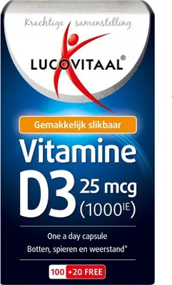 Produktbild von Lucovitaal Lucovitaal Vitamin D3 25 Mikrogramm Nahrungsergänzungsmittel - 120 Kapseln