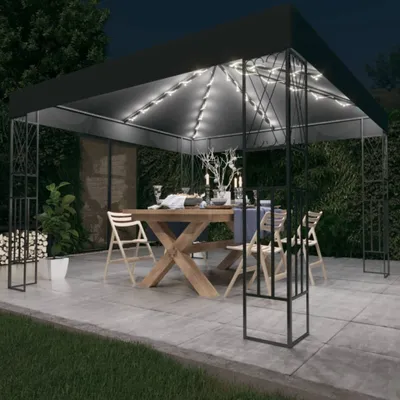 Produktbild von Möbel Pavillon mit LED-Lichterkette 3x3 m Anthrazit Stoff - Pavillons & Partyzelte 3070327