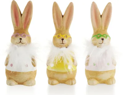 Produktbild von COM-FOUR® 3x Deko Aufsteller für Ostern, bunte Osterhasen mit Brille, Osterdeko zum Hinstellen, Osterdekoration aus Keramik
