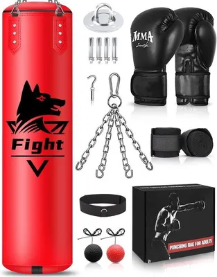 Produktbild von Famanu Boxsack Set für Erwachsene - Komplett mit Zubehör - 120 cm - Schwarz
