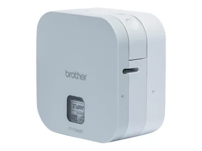 A white Brother P-touch P300BT Cube Bluetooth label maker is shown against a white background.