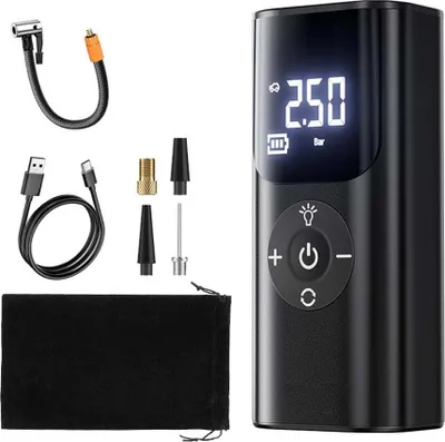 Immagine prodotto di INF Compressore Portatile Senza Fili per Pneumatici Auto con Manometro Digitale Nero