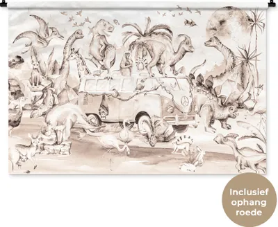 Produktbild von MuchoWow® Wandteppich Wandbehang Dinosaurier - Bus - Kinder - Tiere - Bäume 120x80 cm Tapisserie Dekoration Wandtuch - Wanddekorationen - Wandtücher