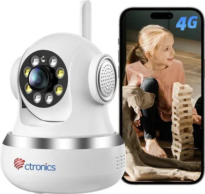 Immagine prodotto di Telecamera di sicurezza interna, 4G LTE, 360 gradi, PTZ, rilevamento umano, visione notturna