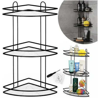 Productafbeelding van Doucherek - Badkamerplank - Hoekplank - RVS - Zwart - Driehoekig - 9 Kg